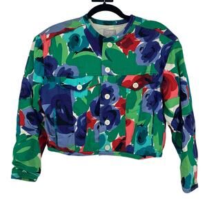 Esprit Collection Vintage Women's Floral Art Crop Button Up Cotton Jacket Size M